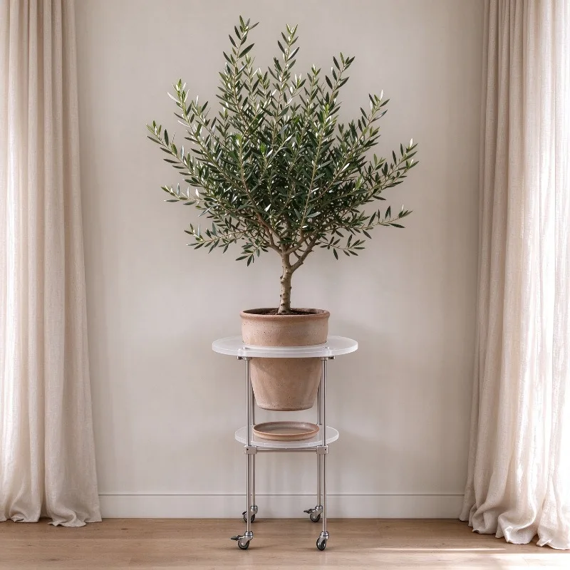 Acrylic Flowerpot Stand Veranda Minimalist Movable Double Pot Rack Modern Aesthetic Interior Metal Plant Holder Home Decoration