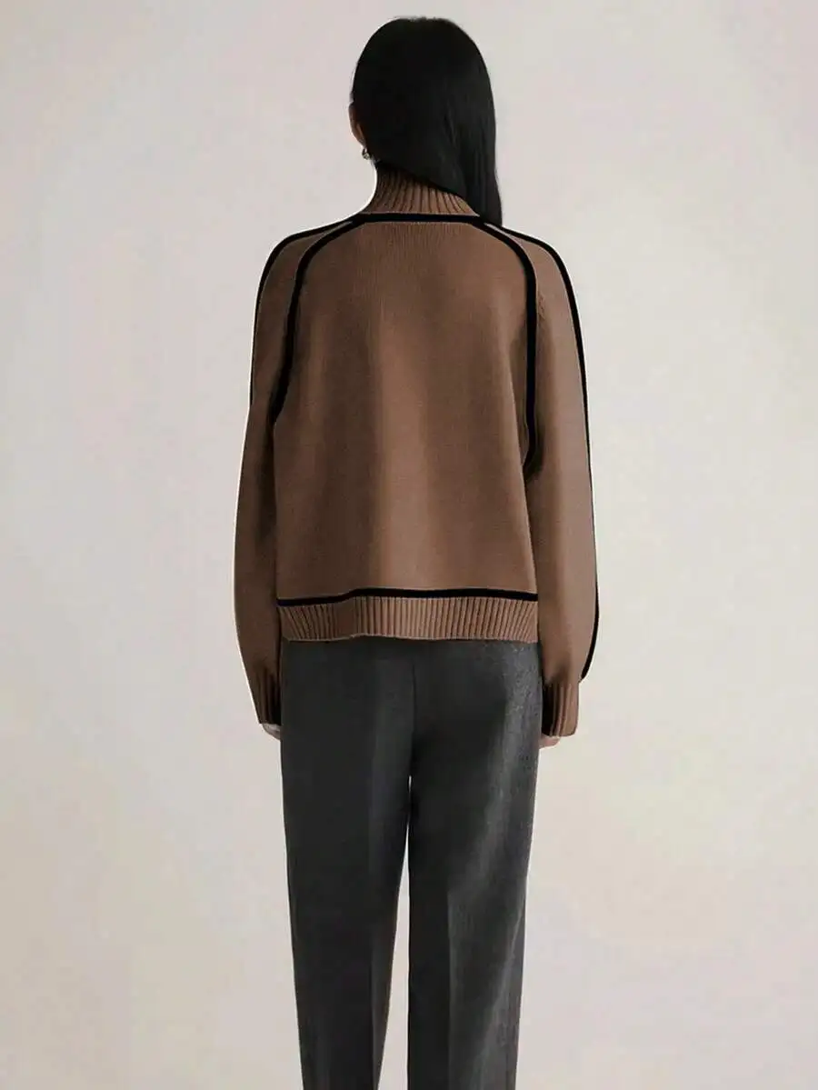 

Casual Color Block Turtleneck Knit Sweater Long Sleeve Pullover