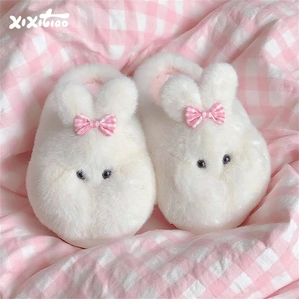 

Rabbit Slippers Women's Winter Soft Cute Chubby Rabbit Cotton Slippers Student & Girly Style Warm Non Slip Furry Home Shoes