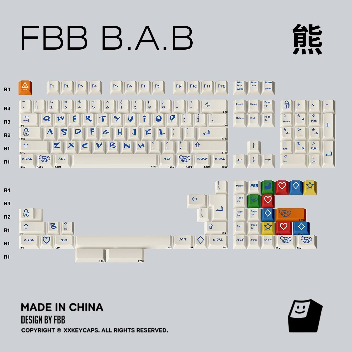 FBB Keycacps Build A Bear Retro Cute Cartoon Theme For 61/68/84/87/96/100/104/108 Keys Mechanical Keyboard Key Caps DIY Kit