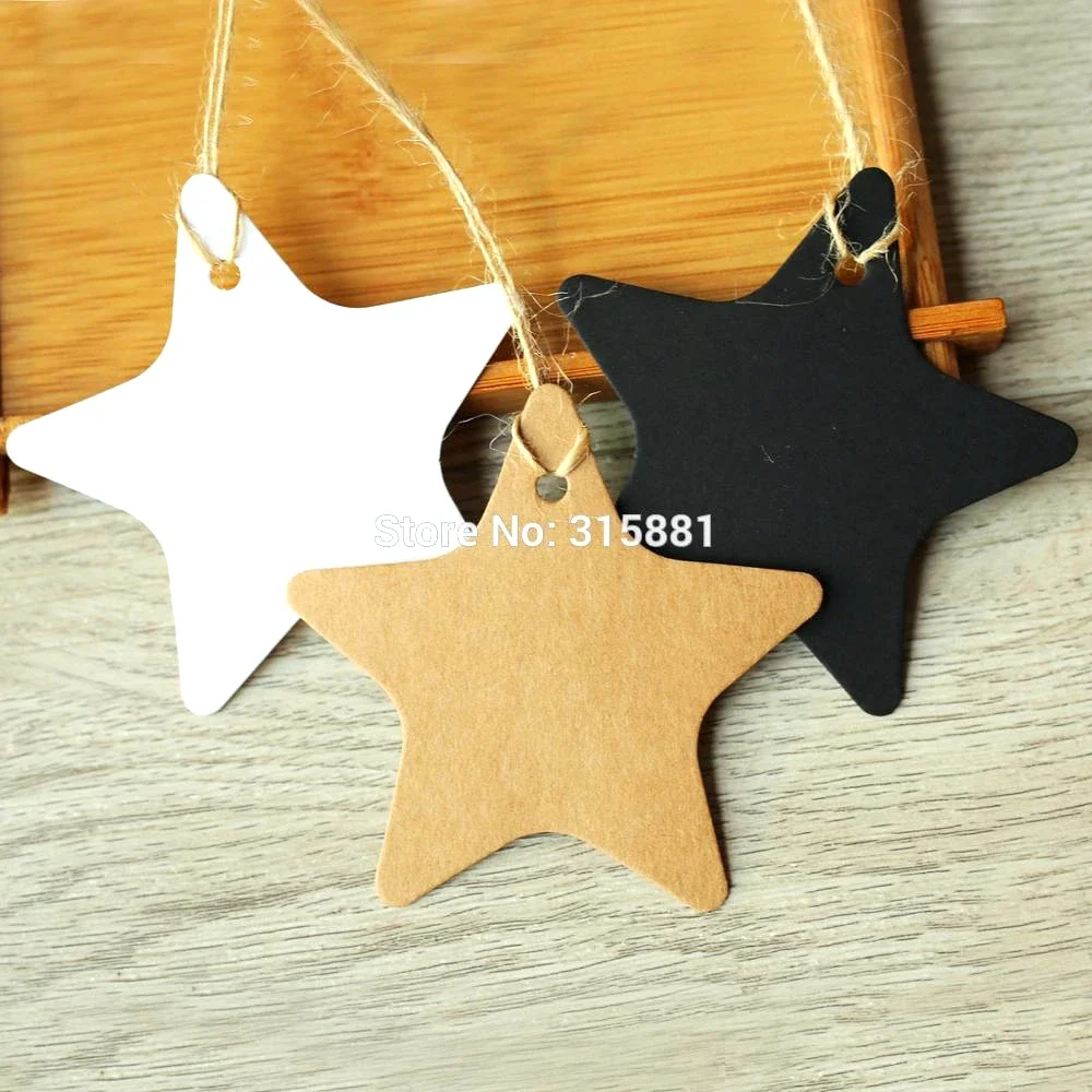 

White Black Brown Kraft Paper Tags DIY Food Label Star Shaped Wedding Card Blank Price Hang Tag Strings 7*7cm 100pcs/lot