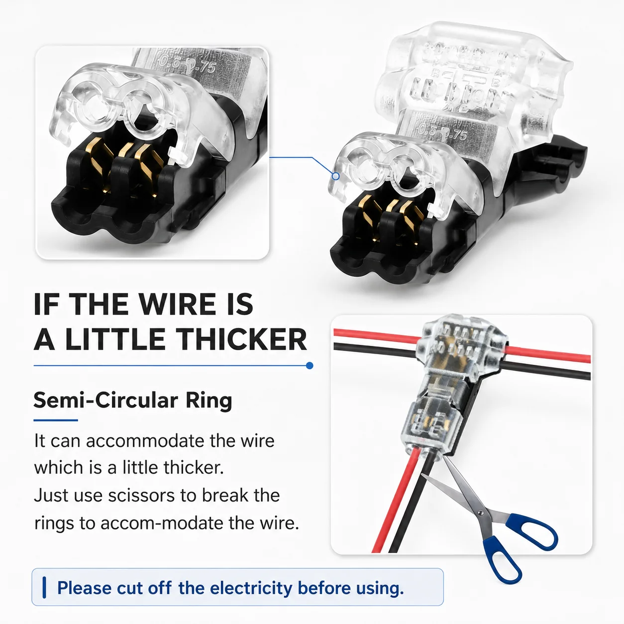 10PCS 2 Pin T Tap Wire Connectors 18-22AWG No Strip Quick Splice Low Voltage Terminal for Car Motorcycle LED Lights Home Wiring view 5