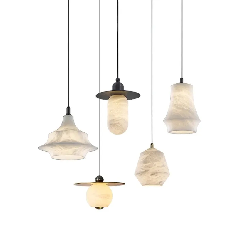 

Modern Luxury Natural Marble Pendant Lamps Kitchen Home Decoration Brass Hanging Light Bedsides Bedroom LED Lighting Luminaires