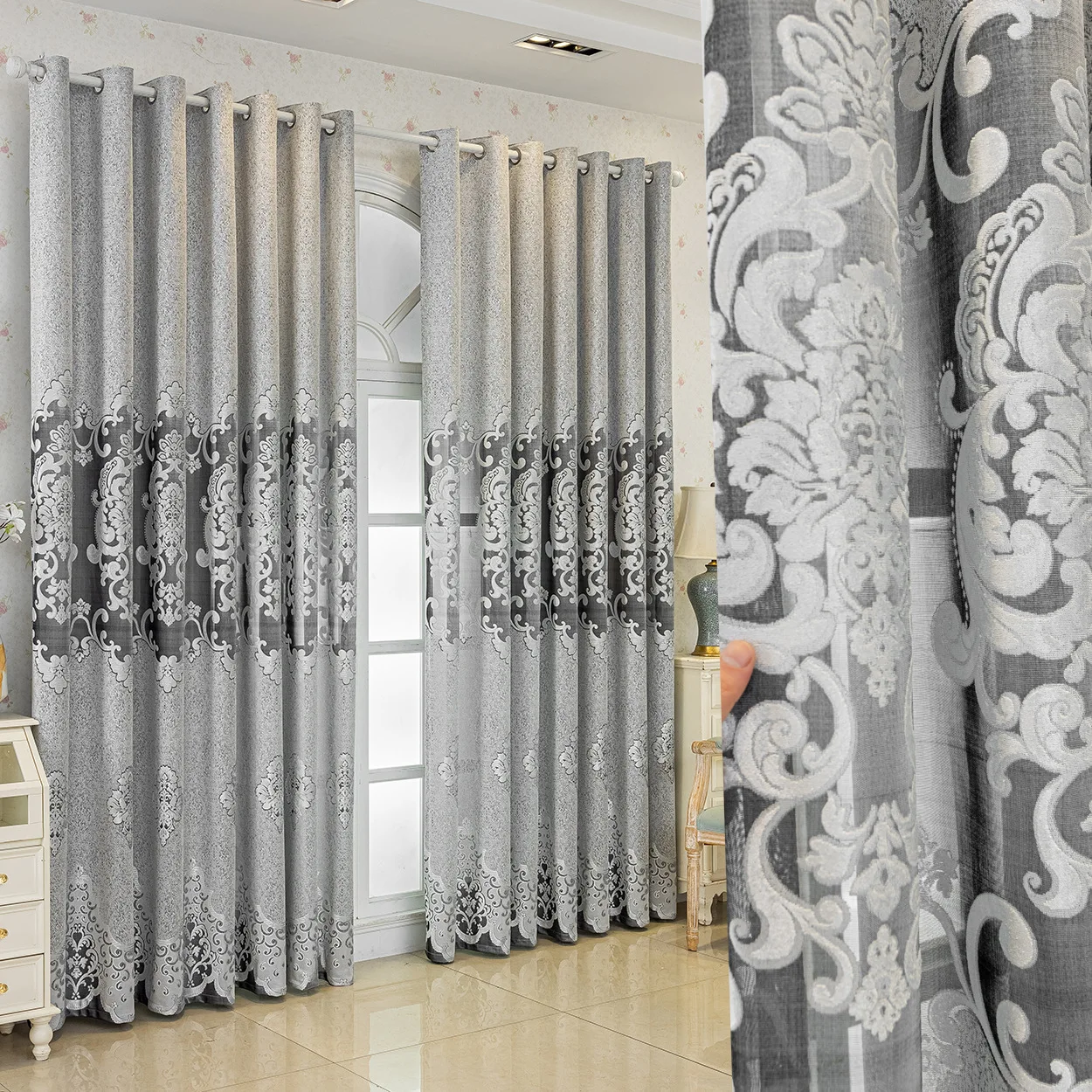 Verdunkelungsvorhänge im europäischen Stil, Jacquard-gestickter Chenille-Vorhang, luxuriöse wärmeisolierende Sonnenschutzvorhänge für die Inneneinrichtung