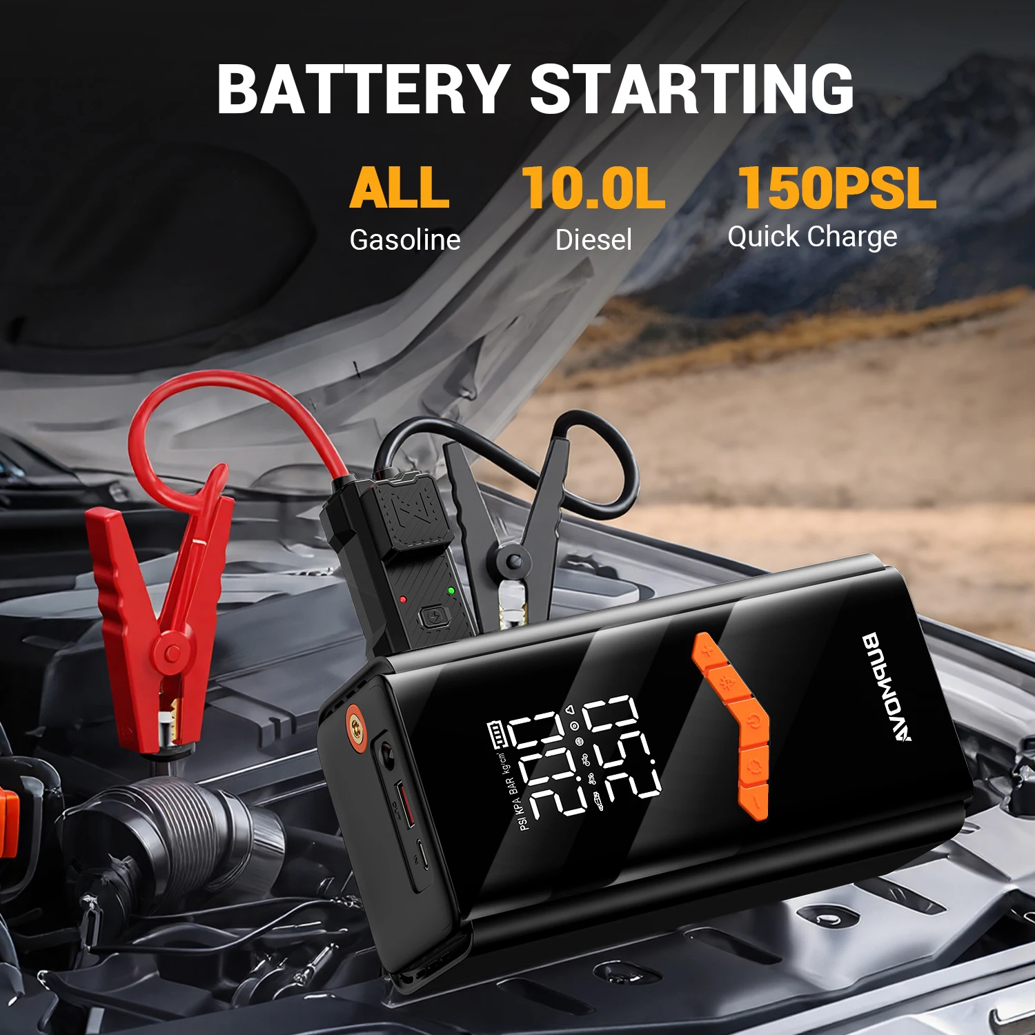 Auto-Starthilfe Powerbank mit Luftkompressor Tragbarer Booster Jumper Box Batterieladegerät Auto-Elektronikzubehör – Detail 3