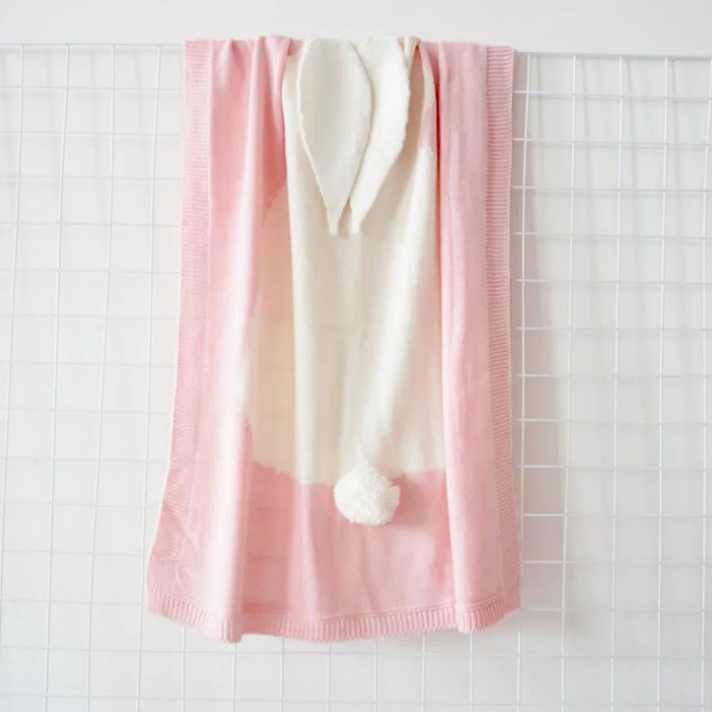

1Pcs Rabbit Ear Knitting Blanket Pink Baby Blanket Infant Quilt Lightweight Multi-Use Crib Play Mat Air Conditioner Cover