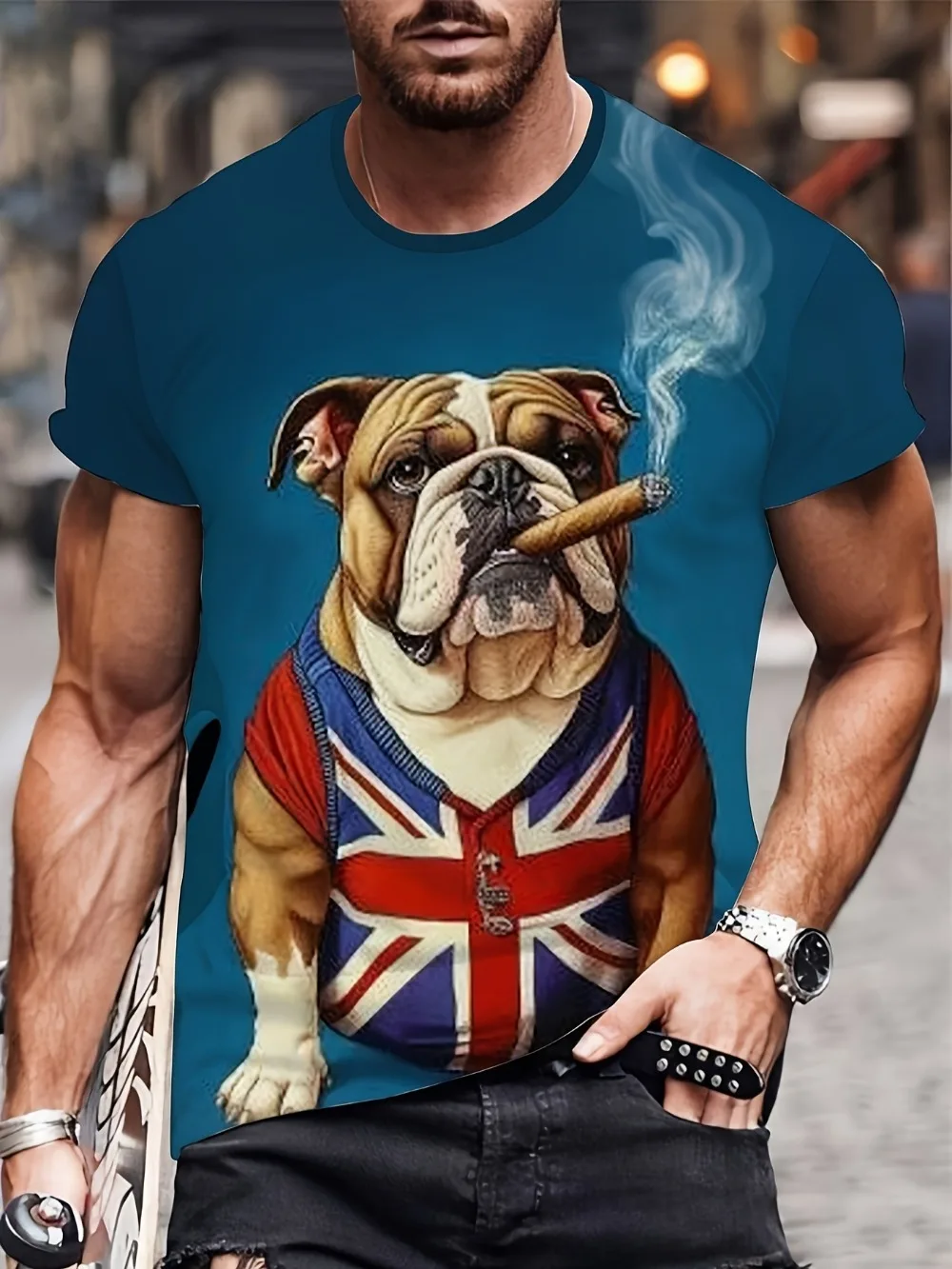 Summer New Wacky Bulldog Illustration Men's T-shirt 3D Printing Breath Quick-Dry Hip-Hop Casual Comfortable Outdoor Sports Cloth