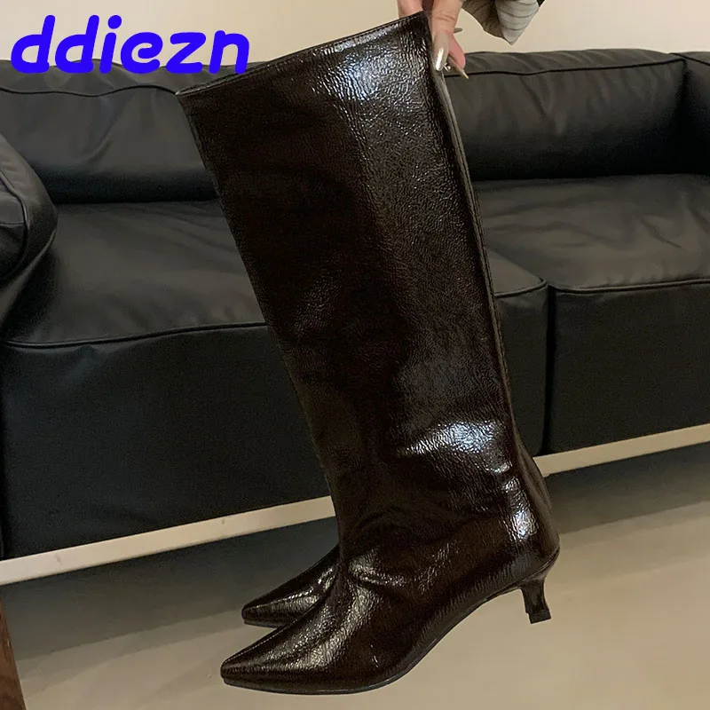 

Fashion Pointed Toe Women Knee High Modern Boots With Low Heel Shoes Female Slip On Footwear Ladies Long Western Booties Shoes