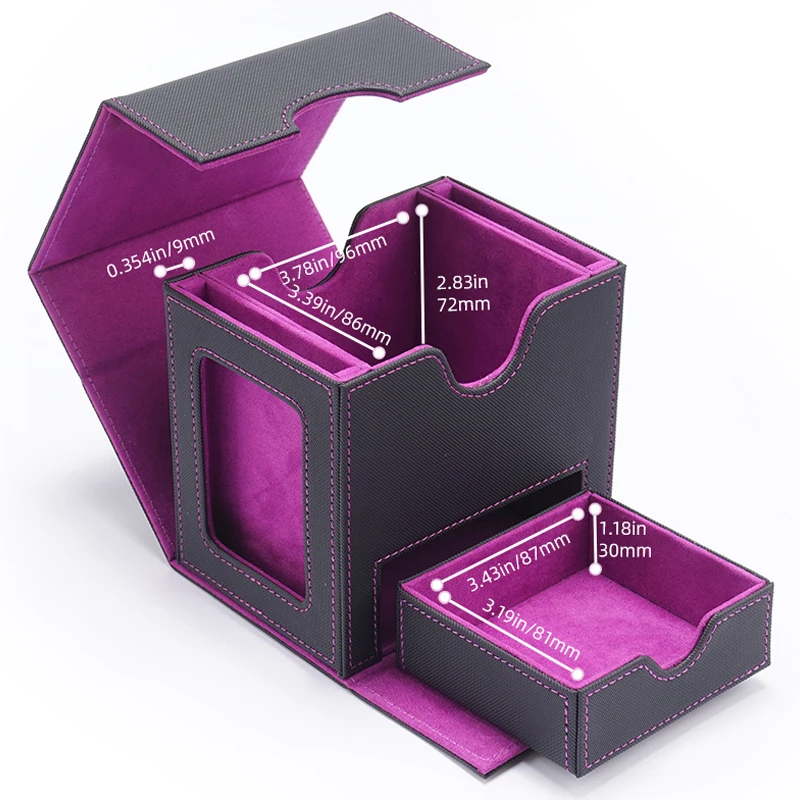 card Deck Box for MTG, Double Storage Box with 2 Commander Display & 1 Dice Tray, Organizer for CCG TCG Sports