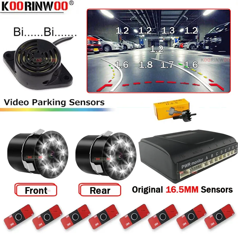 

Умная система Koorinwoo, радар-детектор для автомобилей, датчик парковки 8/6/4 с передней камерой, камера заднего вида, динамическое руководство по траектории 12 В