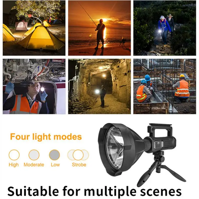 

Portable LED Spotlights Flashlight Super Bright Searchlight Multi-function Lighting Outdoor Camping Waterproof Rechargeable Lamp