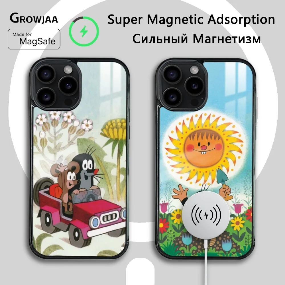 Cartoon The L-Little M-Mole Phone Case For iPhone 16 15 14 13 12 11 Pro Max Plus Mini Magsafe Mirror Wireless Magnetic Cover