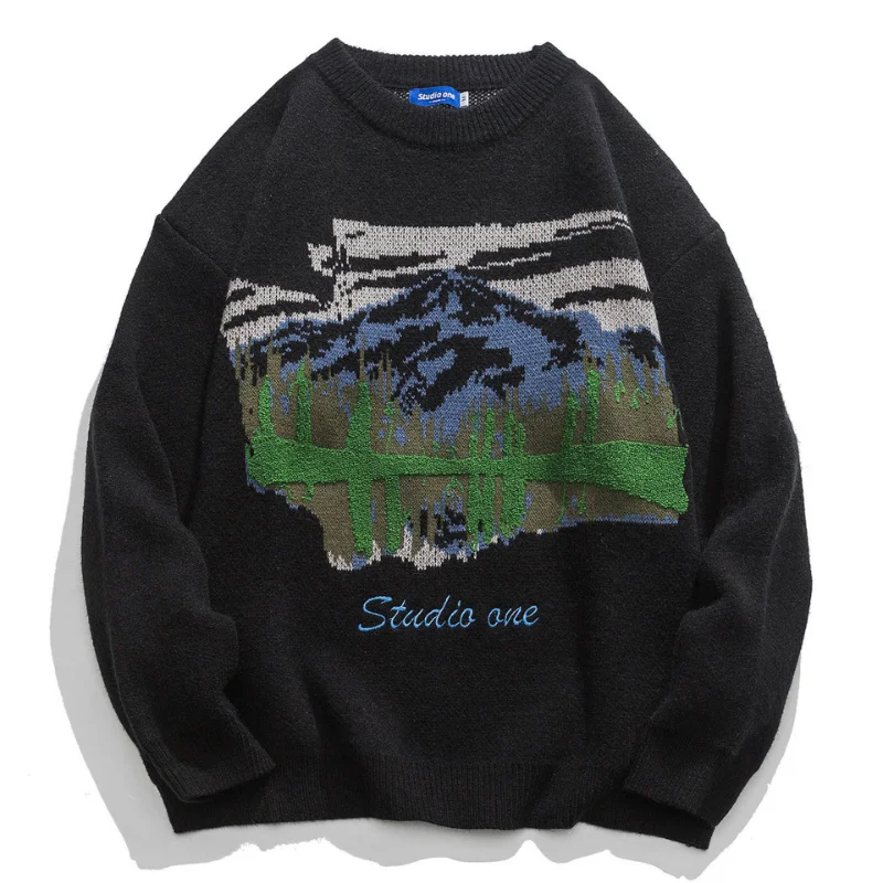 Knitted Sweaters Men Women Autumn Japanese Retro Pattern Wool Jumper Pullover Harajuku Hip Hip Retro Casual Sweater Tops Y2K