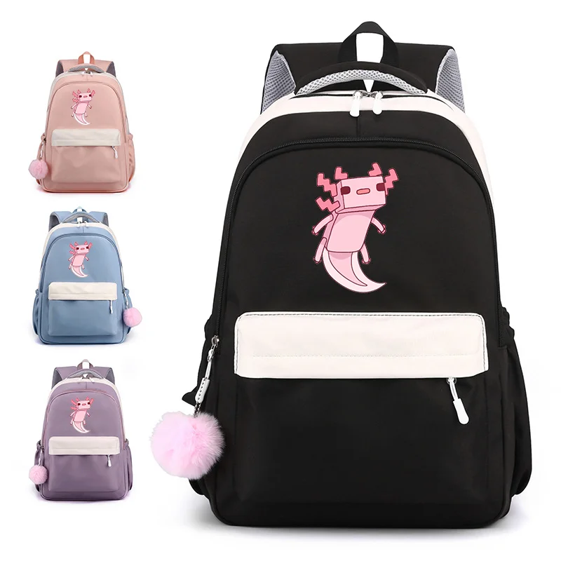 

Funny Axolotl Patterned Backpack Cute Axolotl Harajuku Backpack Casual Large Capacity School School Bag Cute Backpacks