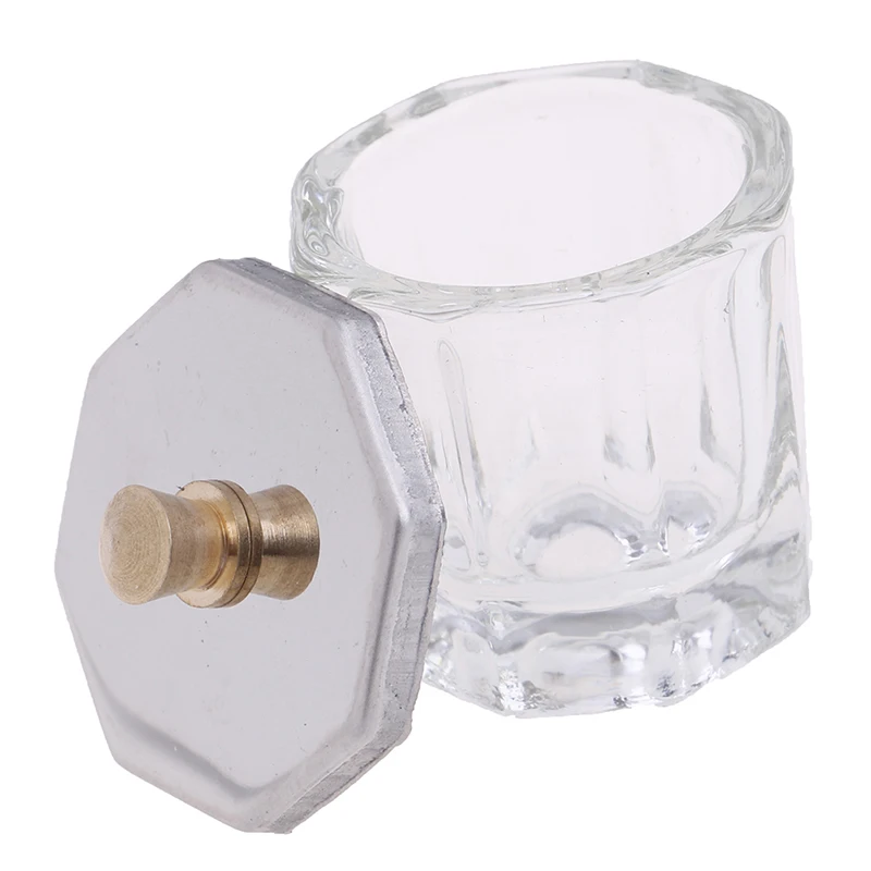1XCosmetic Tools Dappen Dish aus achteckigem Glas mit Edelstahl-Metalldeckel