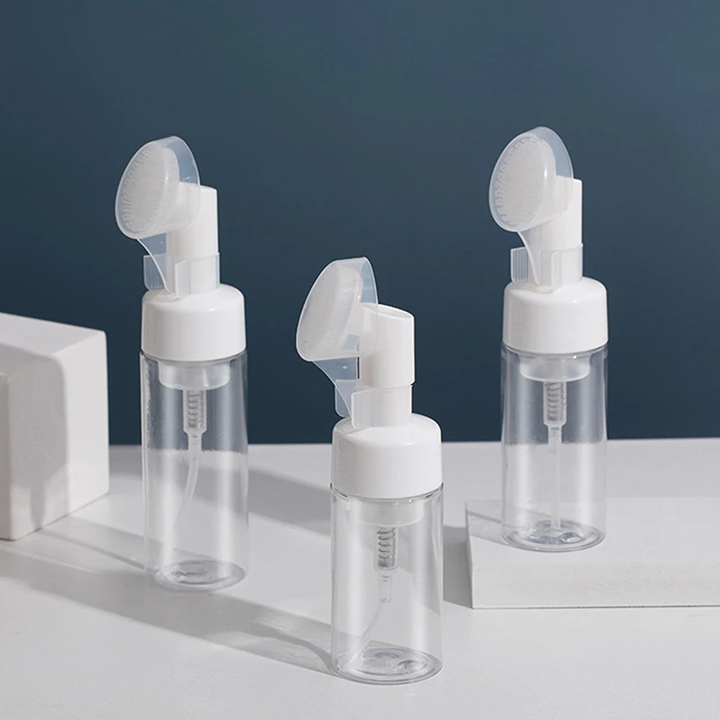 With Silicone Brush Head Press Type Face Cleaning Foam Bottles 100/150/200ml Empty Froth Foaming Pump Bottle