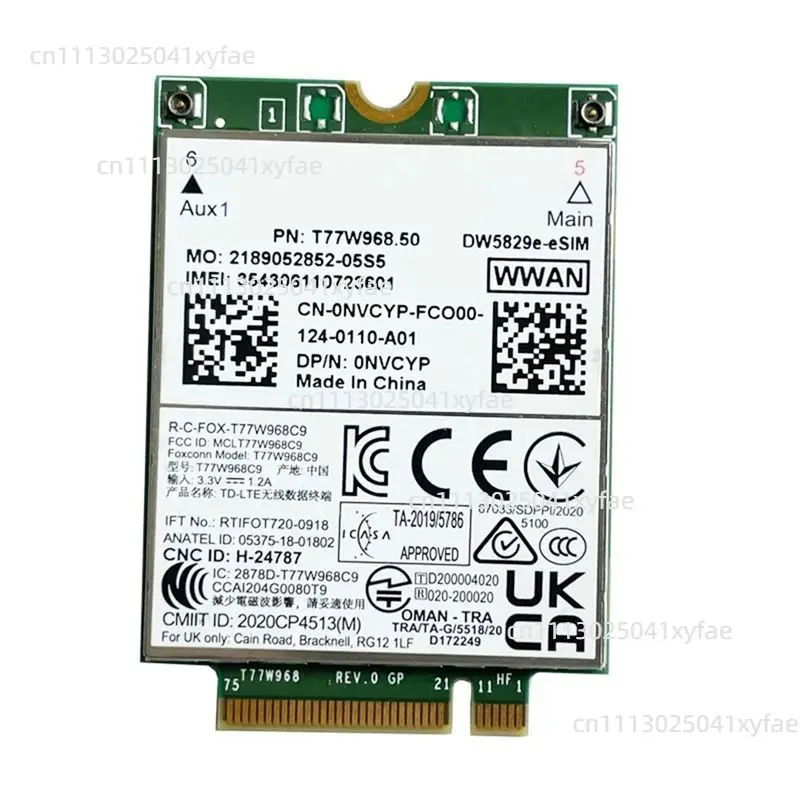 Module de modem 4G T77W968.50 Dw5829e-ESIM M.2 Cat9 450Mbps TDD-LTE 4G pour ordinateur portable Dell 7320 7330 7520 7530 7430