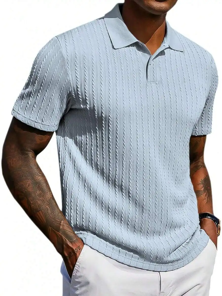 

Mens Casual Short Sleeve Textured Knit Shirt Summer Stretch Golf Top