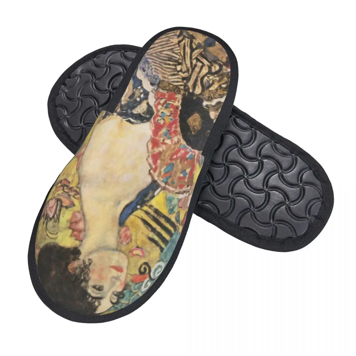 Lady With Fan By Gustav Klimt House Slippers Women Cozy Memory Foam Symbolism Art Slip On Hotel Slipper Shoes