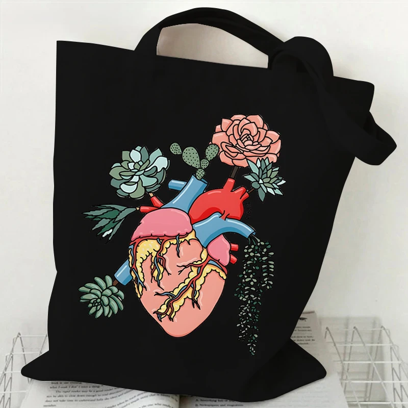 Anatomy Anatomical Heart Women Canvas Shopping Bag Casual Female Shoulder Bag Eco Handbag Tote Reusable Grocery Shopper Bags