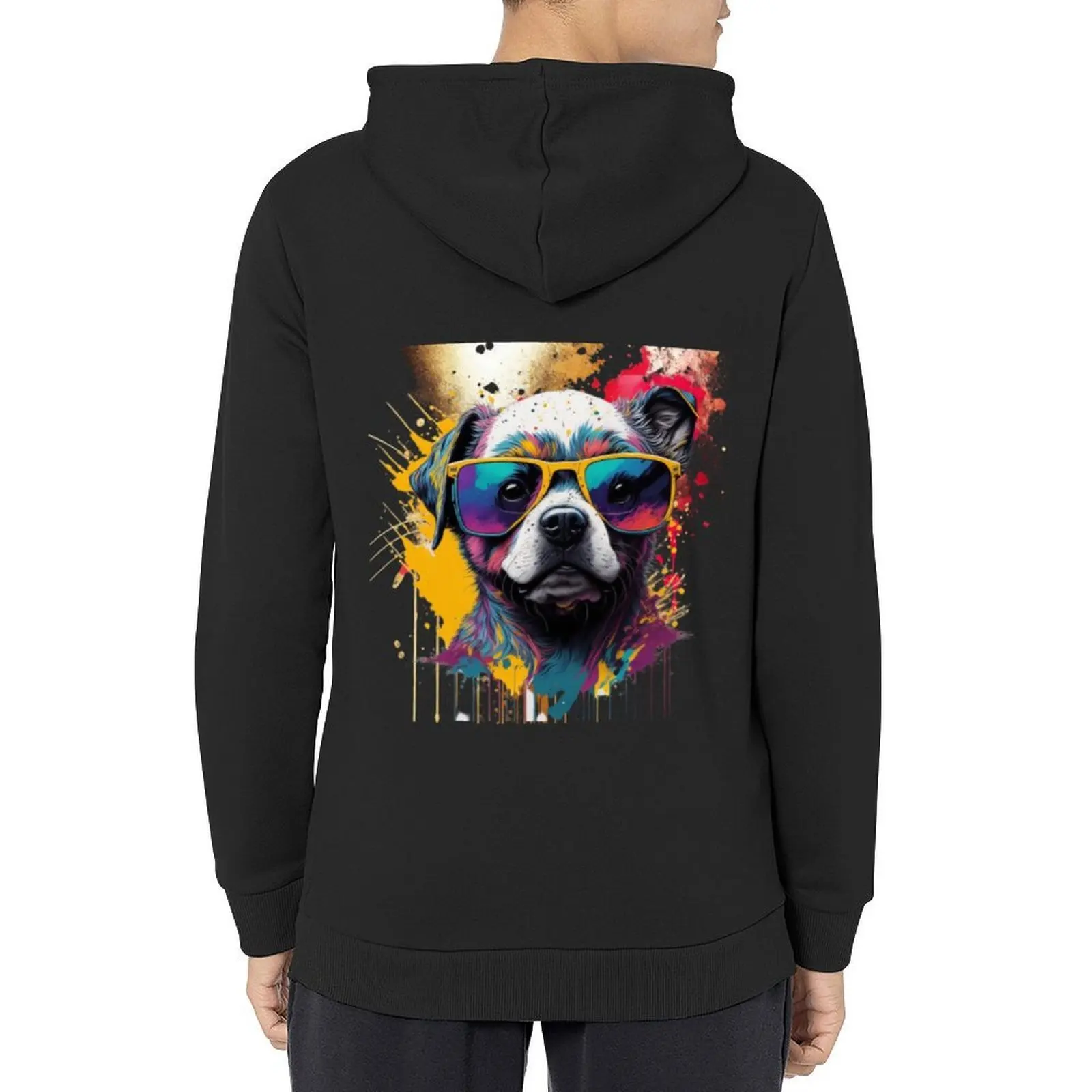 

Cool baby dog puppy on watercolor paint blobs Hoodie anime clothing korean style clothes men wear clothes for men man hoodie
