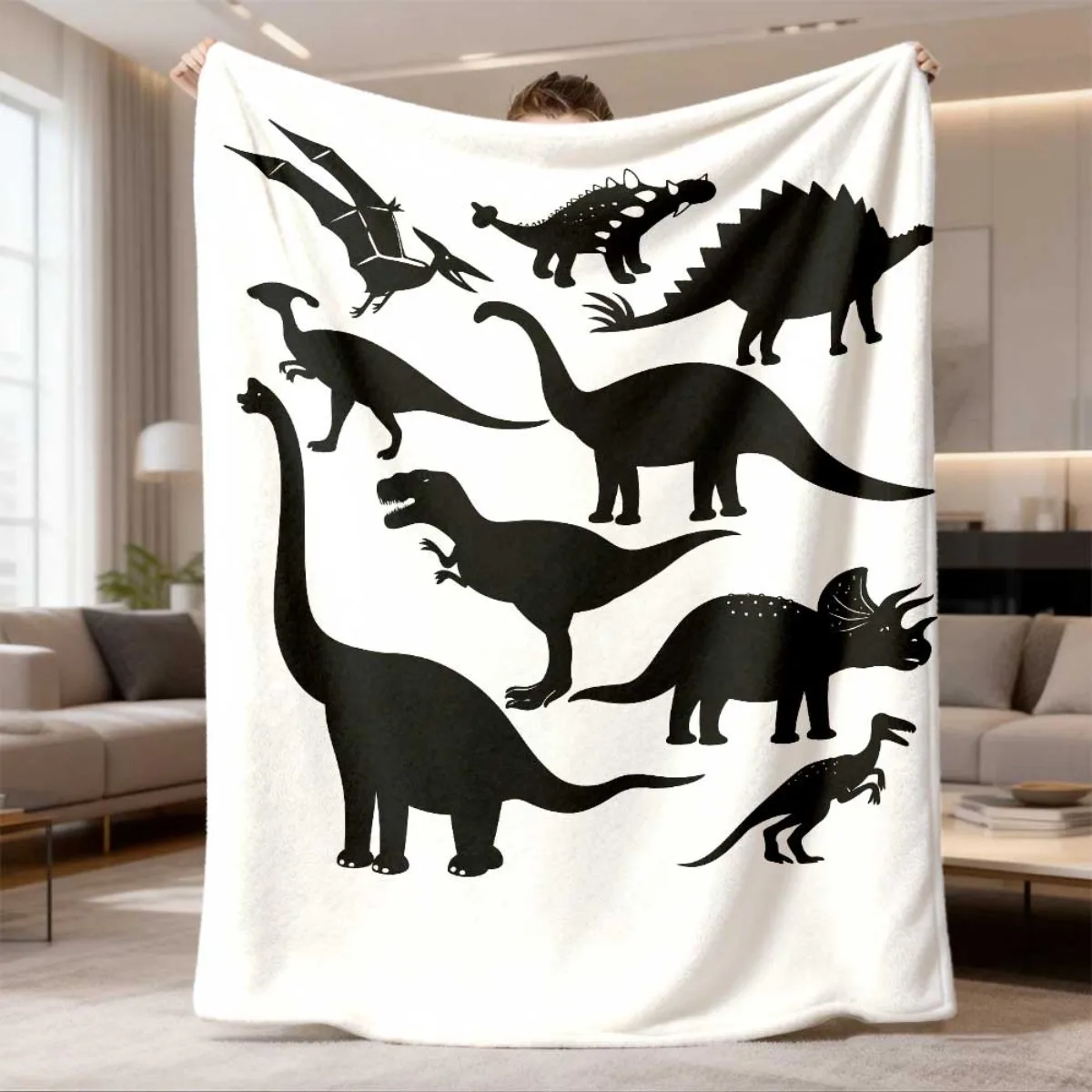 Dinosaur Print Throw Blanket Cute Jurassic Reptile Skeleton Design Cozy Home Decor Gift