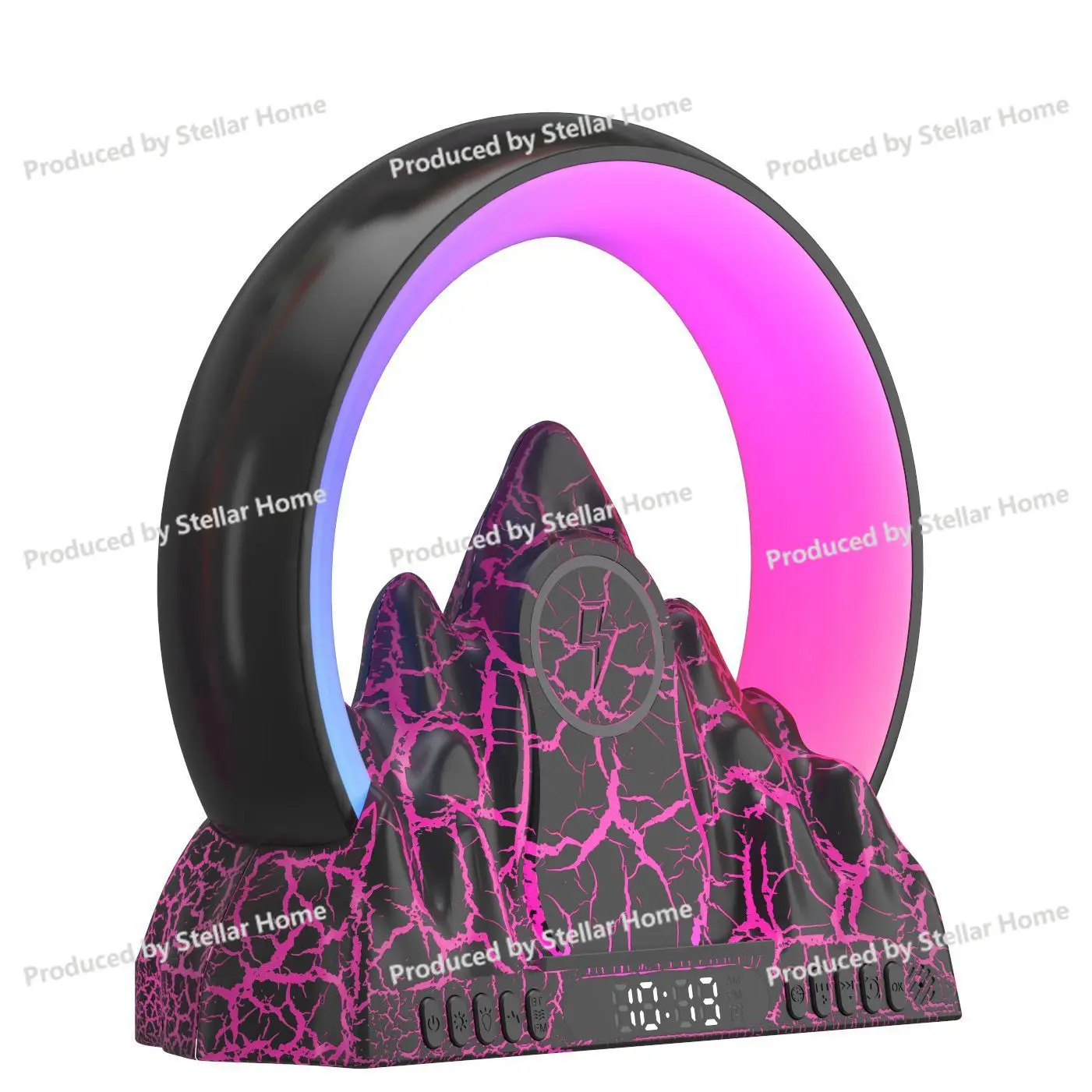 Wake-Up Light Sunrise Flame Mountain Style Tuya Smart APP Wireless Charger Atmosphere Desk Lamp Electronic Alarm Clock