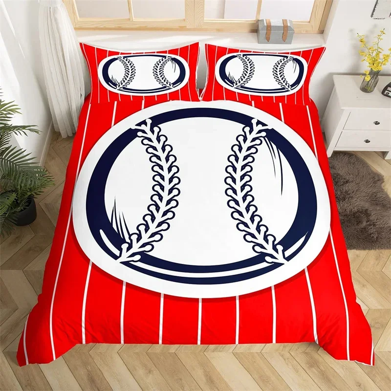 Boys Baseball Duvet Cover Teens Sports Theme Bedding Set Microfiber 3D Baseball Bat Gloves Comforter Cover Twin King Queen Size