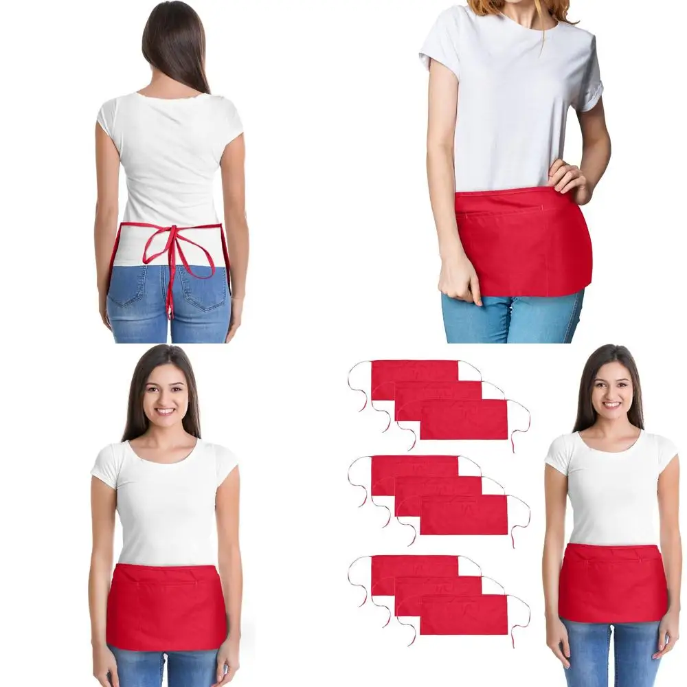 

Red 10-Pack Poly-Cotton Blend Bib Aprons for Commercial and Home Kitchens