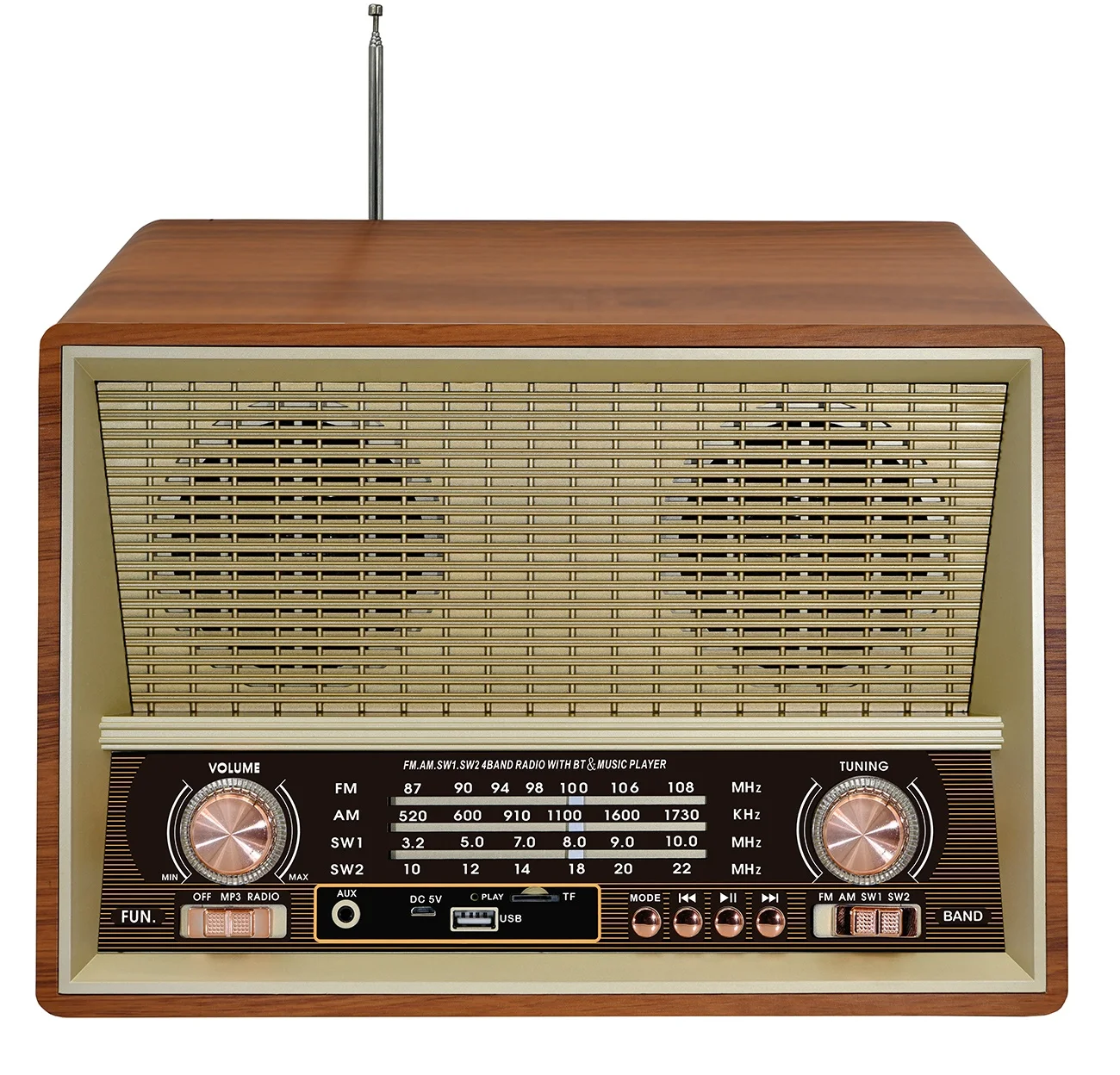 أحدث راديو FM محمول لعام 2024 مع إطار خشبي مدمج BT 40 محطة USB وميزات بلوتوث راديو إنترنت AM/FM منزلي