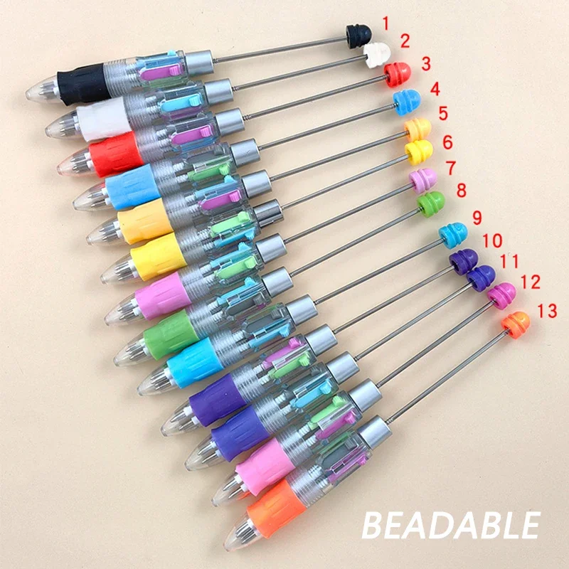 10pcs DIY Creative Cartoon Four Color Pen Beaded Pen Wholesale Plastic Beadable Ballpoint PenMulti Color Stroke Key Marker Pen