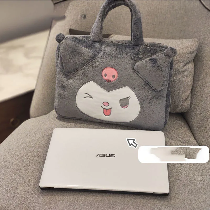 Miniso Sanrio Kuromi Cinnamoroll Laptop Bag Cartoon Cute Plush Ipad Bag 11inch 15.6 14nich Office Student Portable Girl Gifts