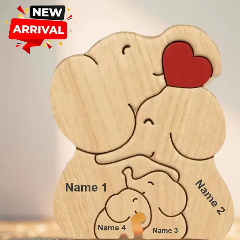 

Family Personalized Custom Elephant Shaped Wooden Art Puzzle Pet Carvings Wood Sculpture Table Ornaments Gift For Family Members