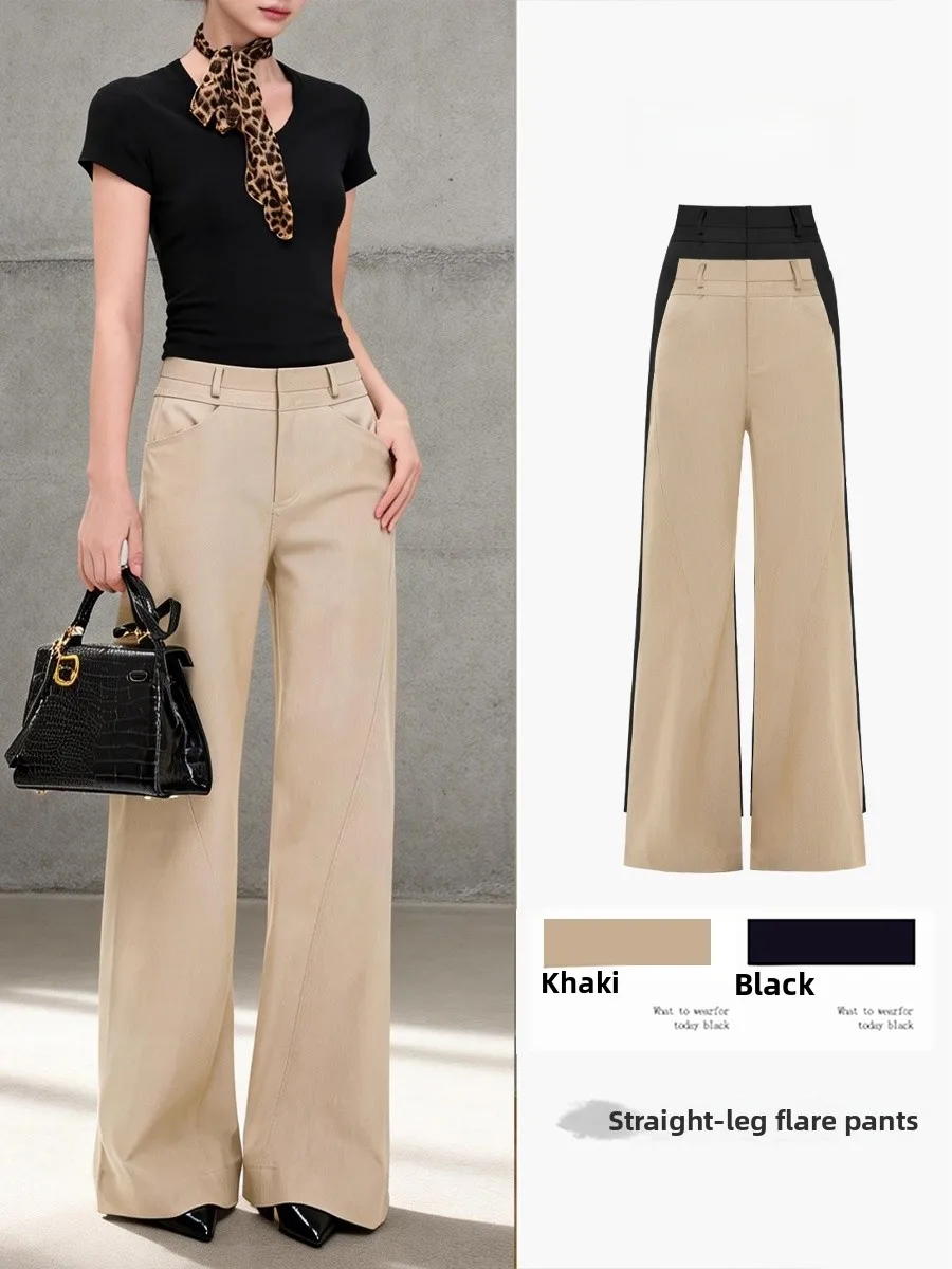 

High Waist Drapey Wide Leg Pants Women's Commute Style Suit Pants Korean Version Pure Color Micro Flared Trousers