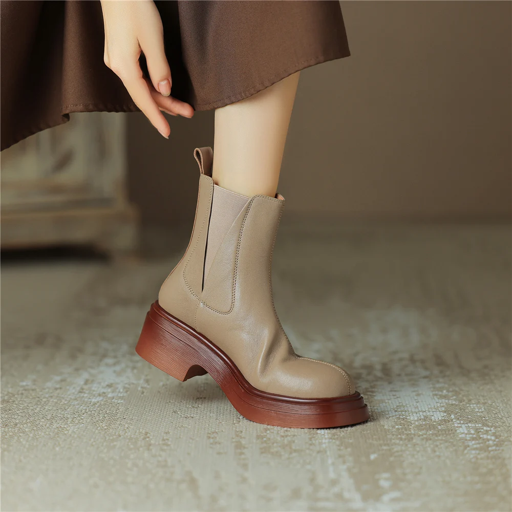 FEDONAS Basic Leisure Casual Women Short Boots Genuine Leather High Quality Thick High Heels Autumn Winter Shoes Woman Outdoor