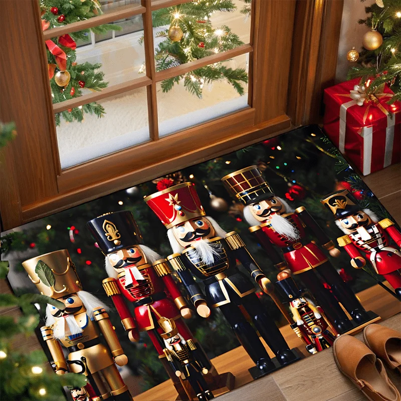 Christmas Nutcracker Welcome Doormat, Premium Flannel Holiday Rug, Indoor Outdoor Comfort Door Carpet for Home Decor