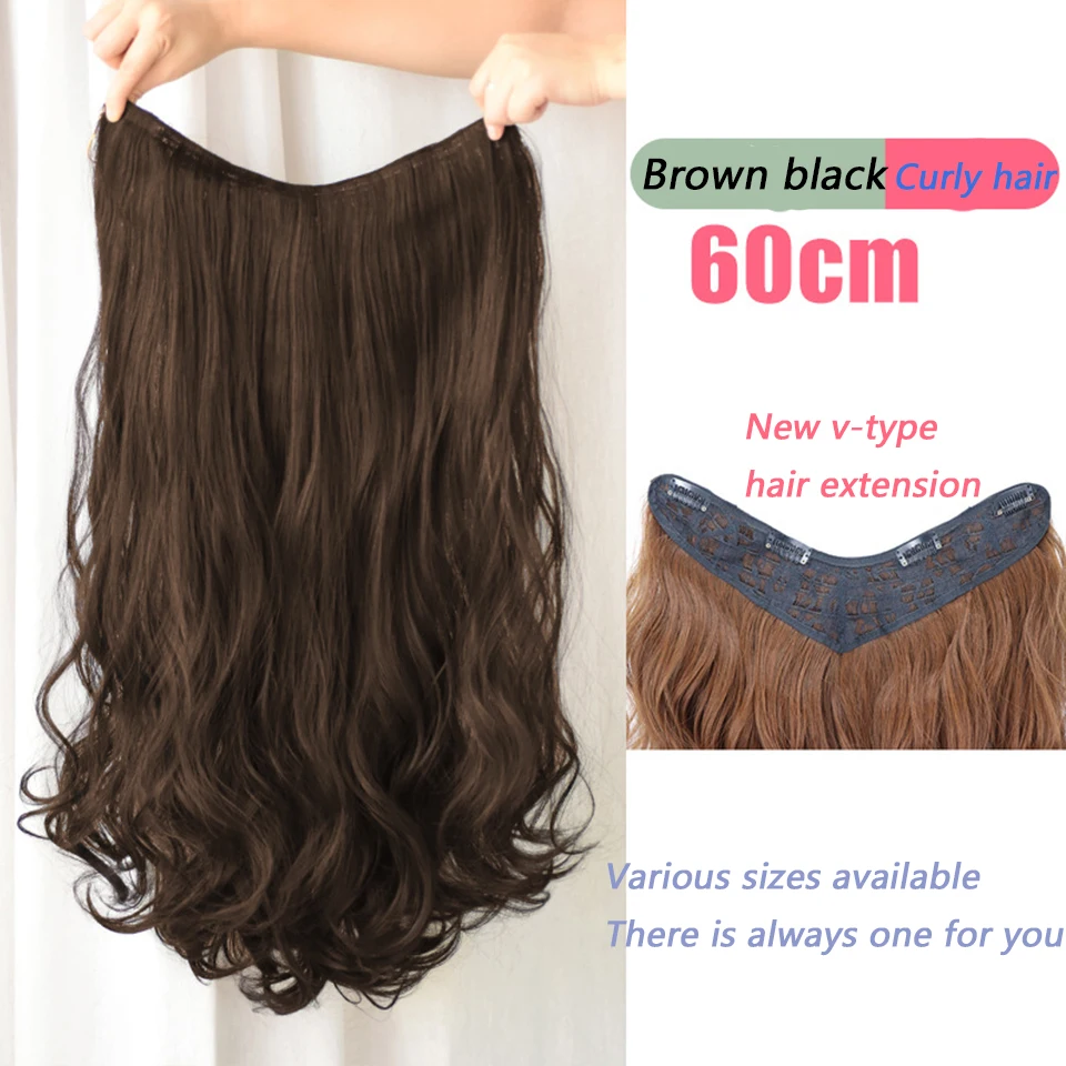 DIFEI Women\'s One-piece Long Curly Hair U-shaped Upgraded Version V-shaped Invisible Natural Extension Long Straight Hair Wig