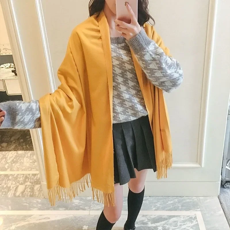 Luxury Brand Yellow Color Pure Colour Cashmere Women Scarf Winter Warm Shawl Wraps Hijab Long Soft Female Foulard Fashion Scarve