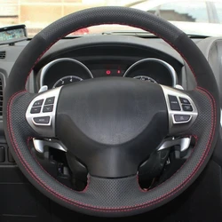 Car Steering Wheel Cover Hand-Stitched Non-Slip Black Genuine Leather For Mitsubishi Lancer EX Outlander ASX Pajero Sport