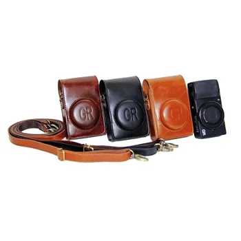 리코 GR GRII GRIII GR GR2 GR3 용 PU 가죽 케이스, 카메라 가방 파우치, 전신 보호대, 어깨 스트랩 포함 보호 커버 