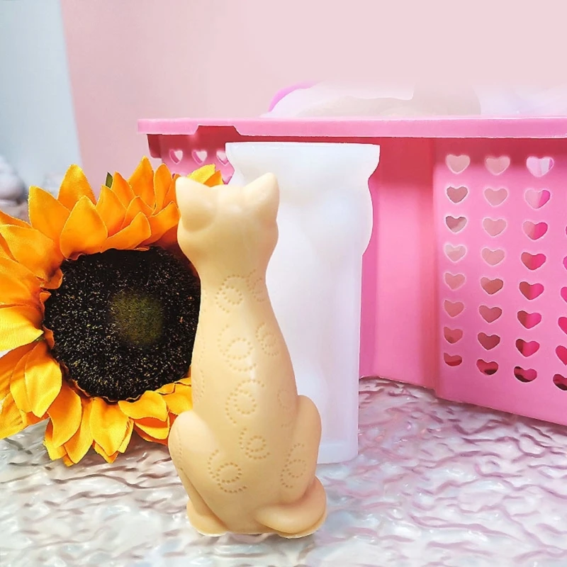 Stampo per ornamento in silicone a forma di gatto 3D adorabile fai-da-te Decorazione per il desktop di casa Stampo per statuetta in gesso con statua di gattino animale fatto a mano