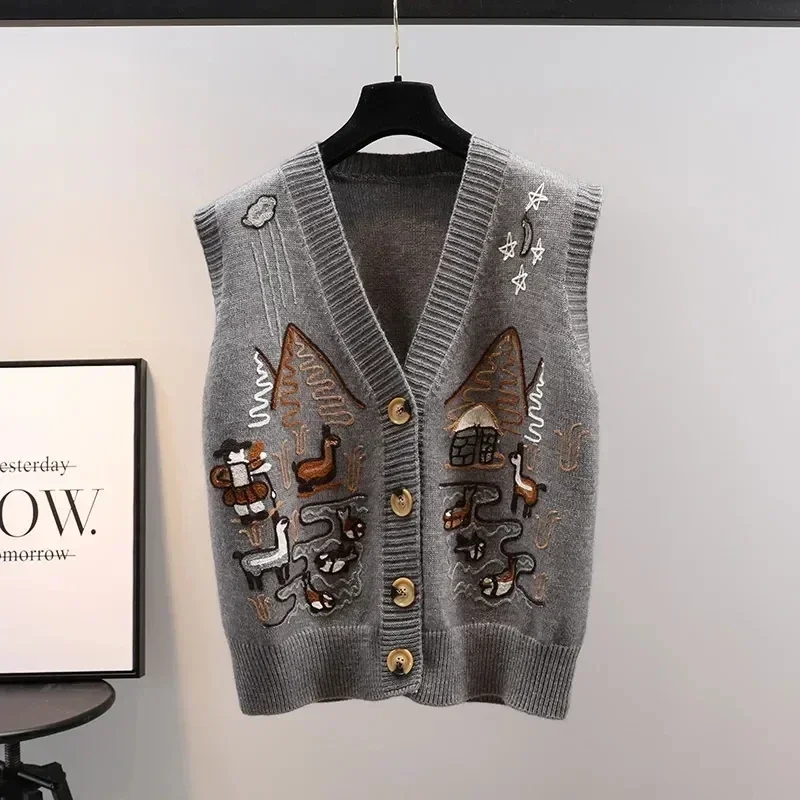 Autumn Sweater Knitted Vest Korean Top For Women Clothing Oversize Vintage Sleeveless Korean Fashion Harajuku V-neck Cardigans