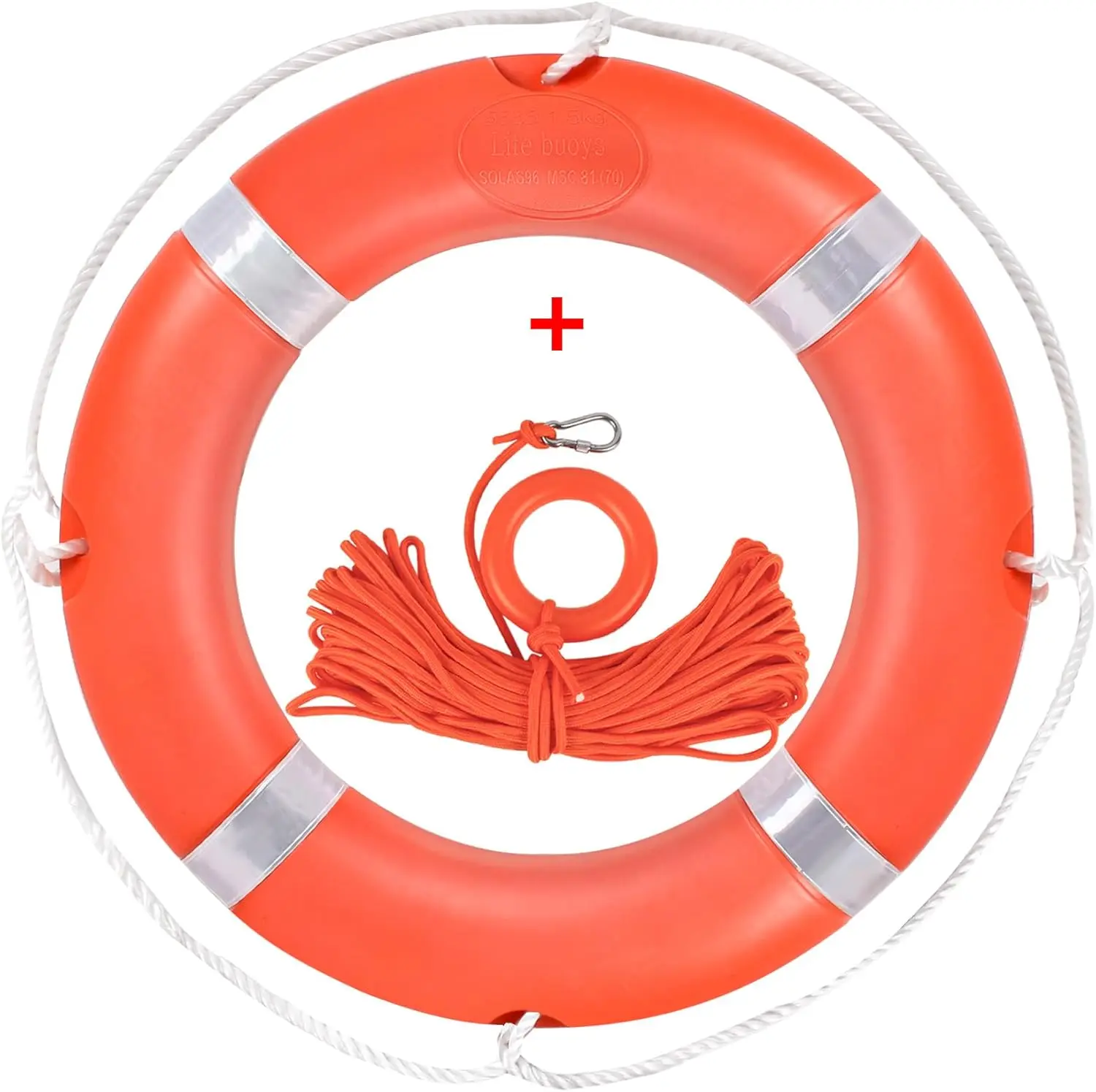 

Спасательный круг 23/28 дюймов с креплением, оранжевый буй, веревка 98,5 футов и светоотражающая лента для безопасности на воде