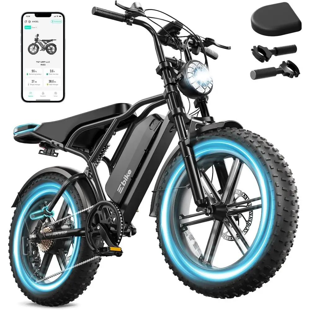 

1500W Peak Motor Adult Electric Bike, 48V 15/25/30Ah Battery, 60/120 Miles Range, 20 All-Terrain Tires