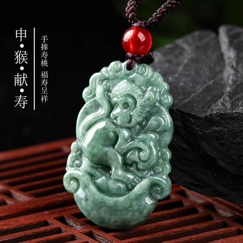 Grüner Myanmar Jadeit Chinesischer Sternzeichen Anhänger Luxus Charm Geschenke für Frauen Männer Geschnitztes Amulett Echte Jade Mode Halskette