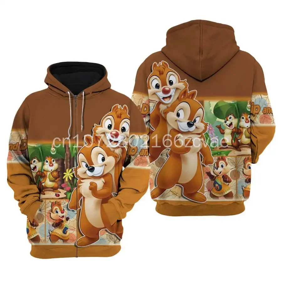 Chip and Dale 3D Printed Hoodie Men Women Casual Sweatshirt Disney Zipper Hoodie Harajuku Street Pullover Hoodie Fashion Tops