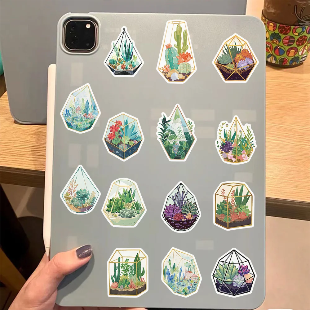 50pcs Green Glasshouse Stickers Waterproof DIY Flower Plant Sticker Pack for Watercup Laptop Scrapbook Notebook Diary Kids Toy