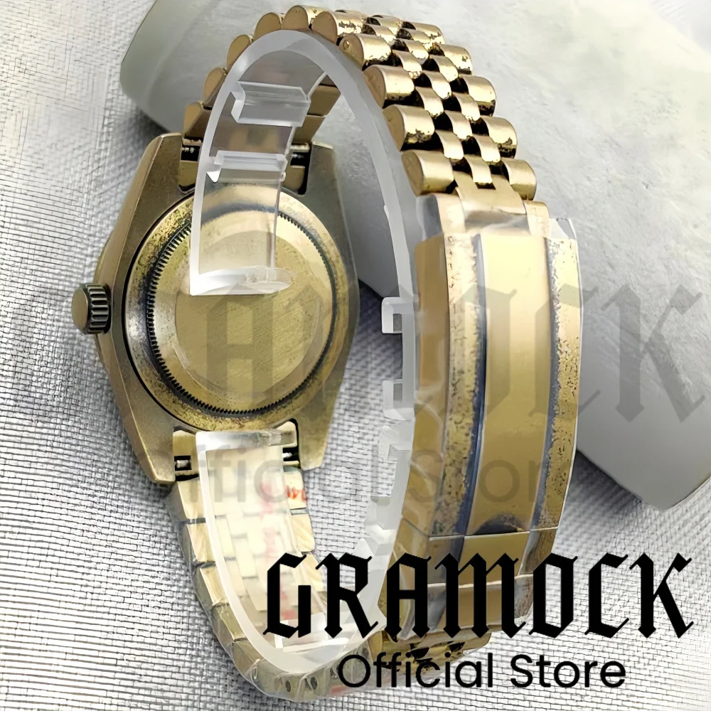 Gramock New 36/39mm Stainless Steel Bronze Case With Sapphire Glass Green Luminous Dial  NH35 Movement Waterproof Watch For Men