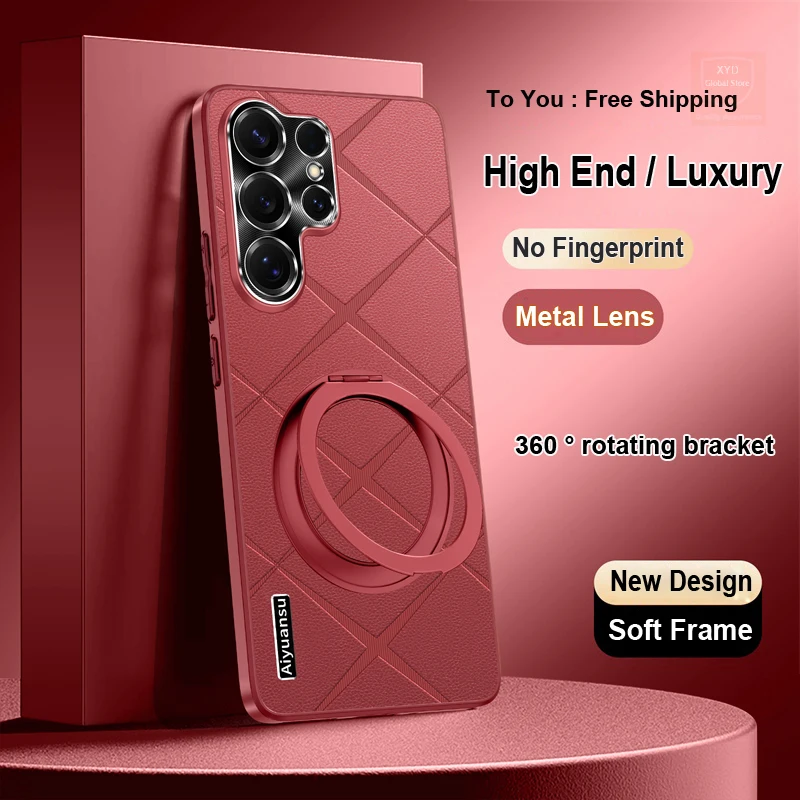 

Leather Skin For Samsung Galaxy S25 Ultra Case Holder Ring Cover For Samsung Galaxy S25 Ultra Phone Case Shell 360 Bracket