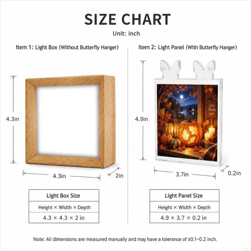 Indoor Puzzle Lamp with Clear Acrylic Art Panel, Natural Frame, Touch Control, USB Power, and Included Cable 55KF